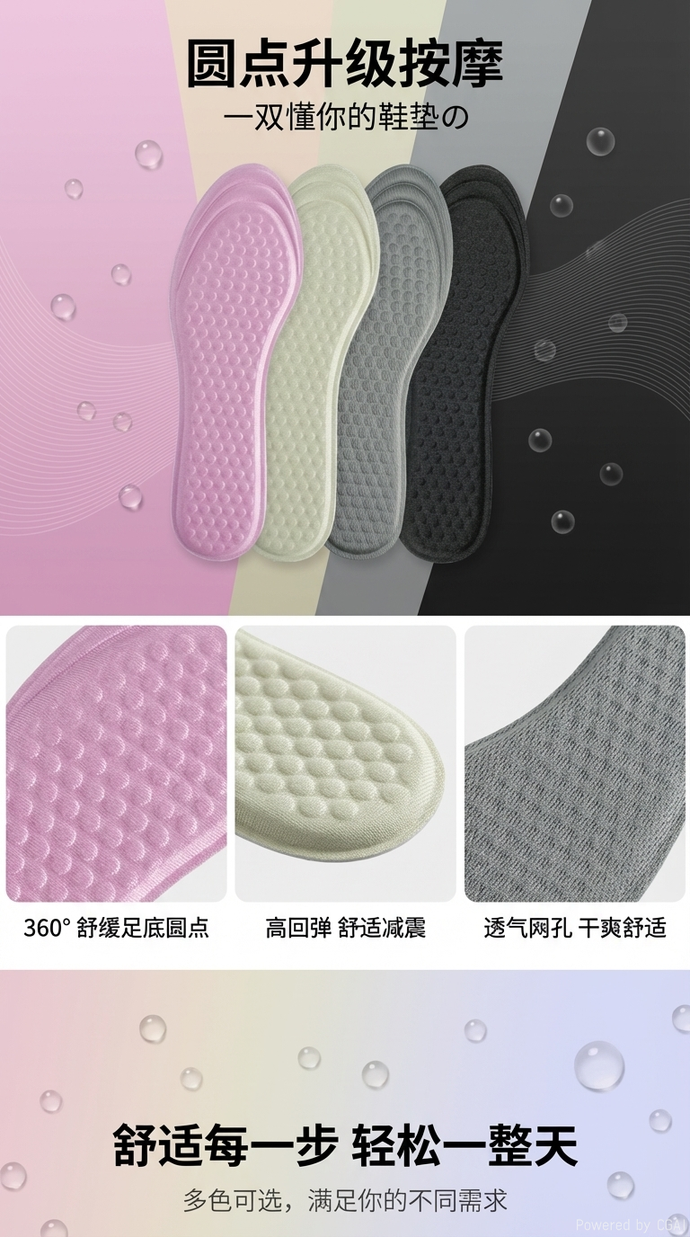 Polka dot particle massage, breathable, sweat-absorbing, thin, universal, soft, comfortable, high-elasticity insoles pic 1