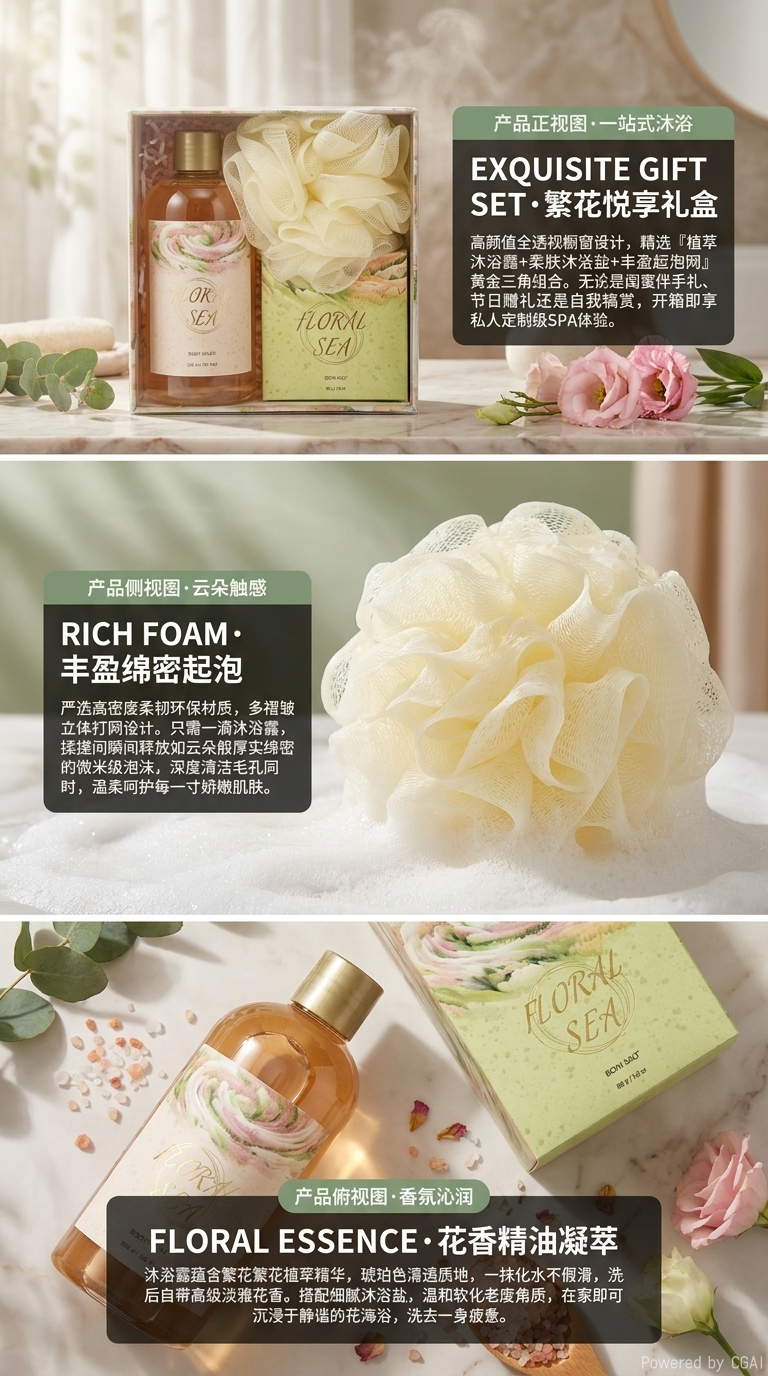 Flower Sea Body Wash, Bath Salt and Bath Ball Gift box set pic 2