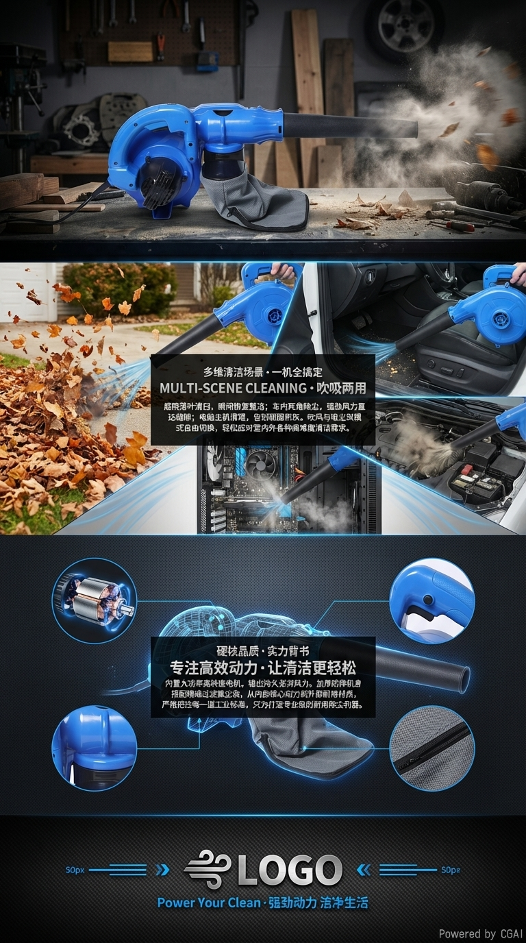 ANDELI professional blower, high-power industrial dust blower with dust collection bag, dual-purpose power tool for blowing and suction pic 3