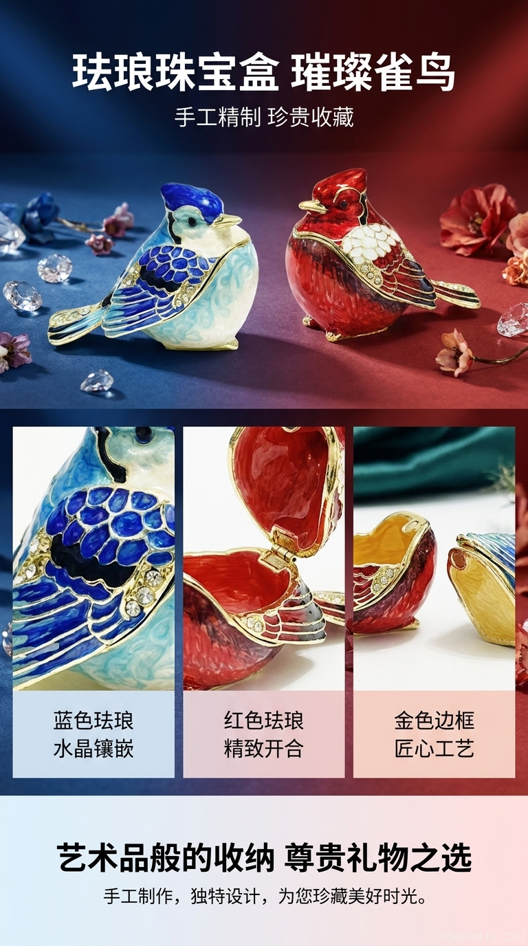 新品珐琅首饰盒手工艺品钢琴家居饰品摆件客厅装饰会销礼品批发详情1