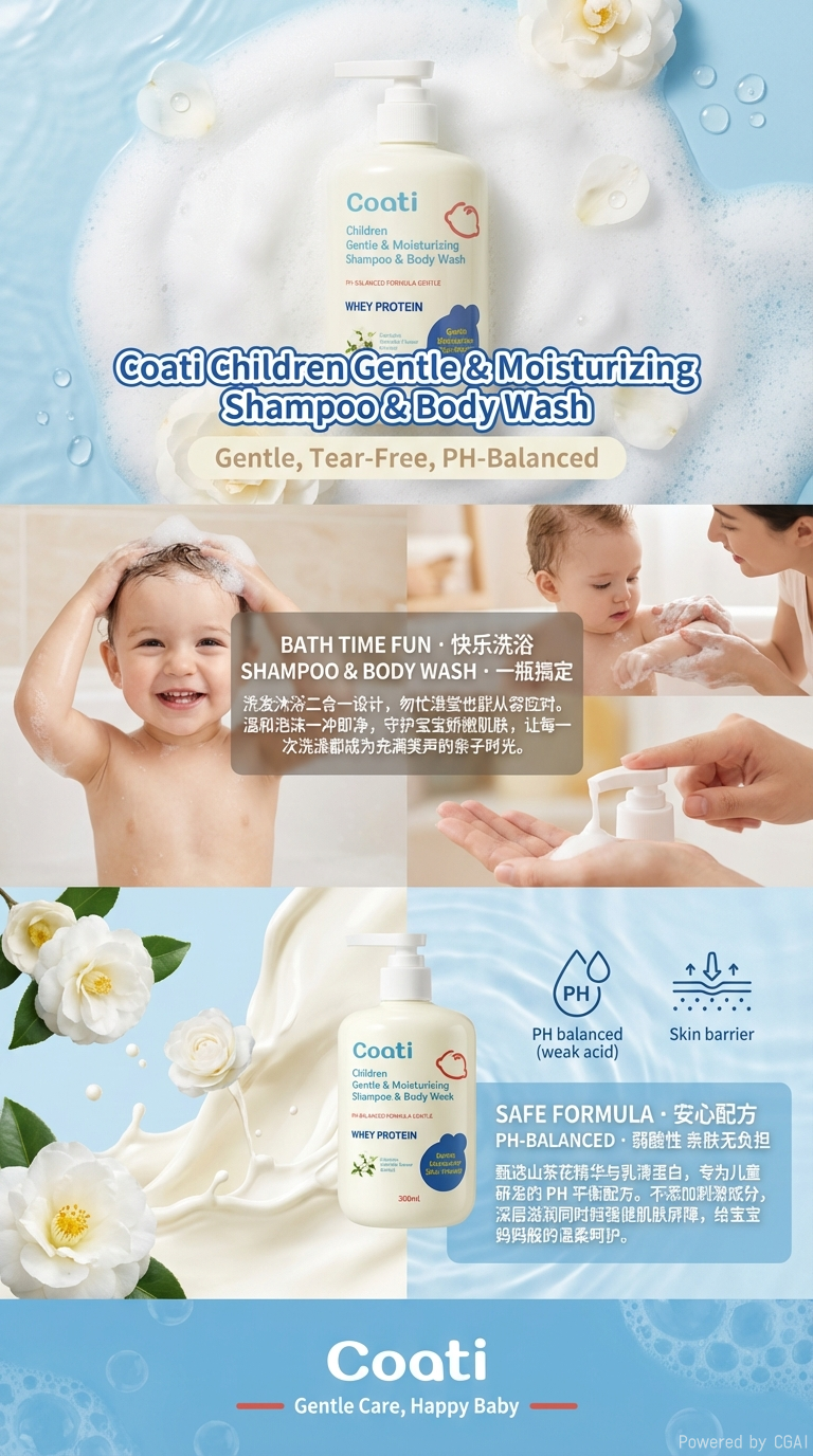 润肤乳儿童温和保湿洗发沐浴露套装洗护瓶适用宝宝护肤品沐浴洗发二合一详情3