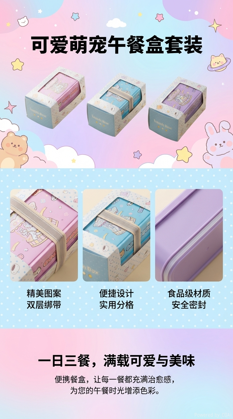 104M-ET8321好运木马彩盒一层（201不锈钢）饭盒20*11.7*10cm详情1