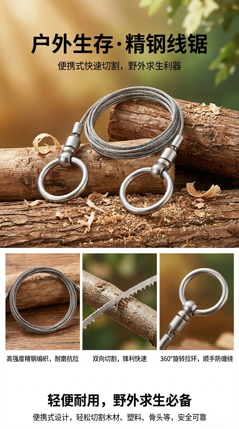 Outdoor EDC saw equipment portable survival tools, 360-degree rotating four-strand wire saw, stainless steel wire saw pic 1