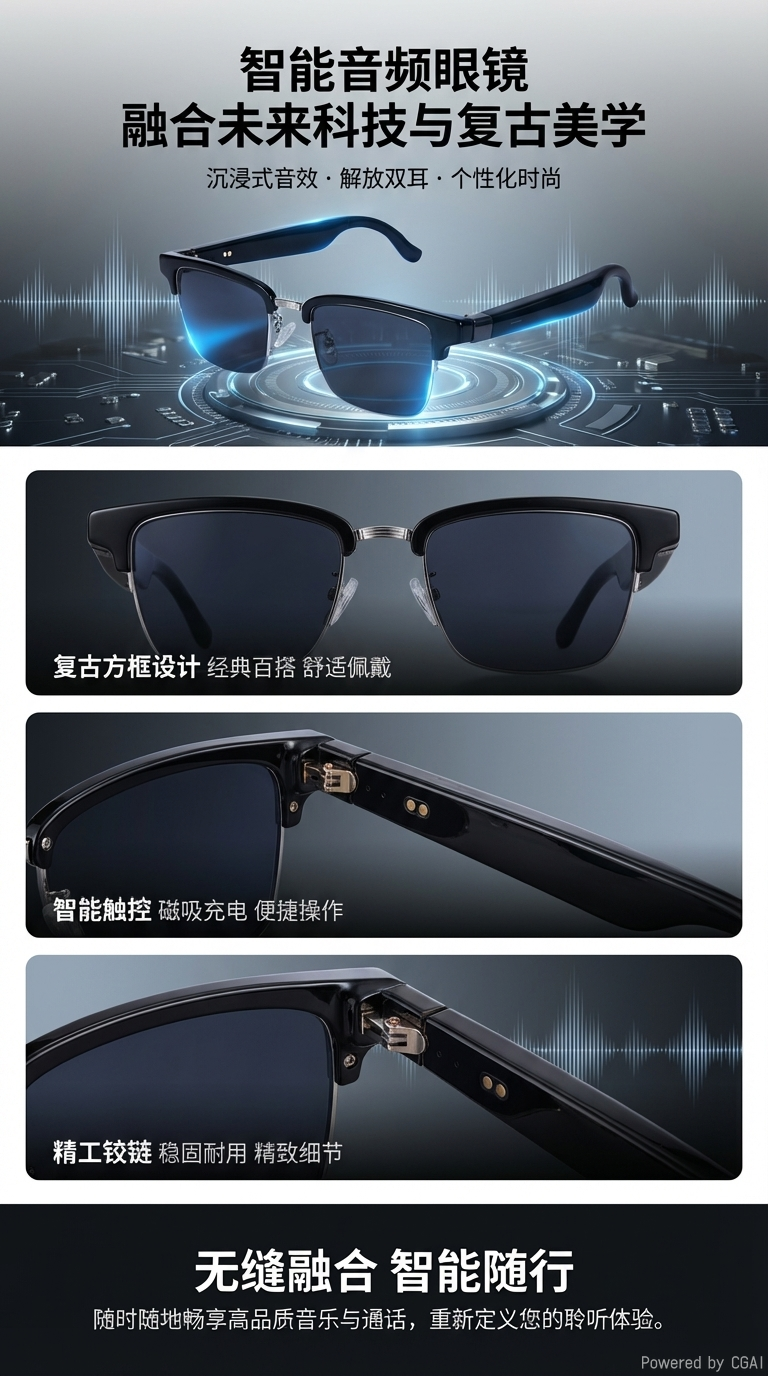 Smart glasses GM7-D1 for listening to music, making and receiving calls, and taking photos pic 1