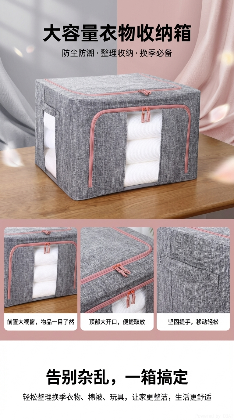 凌云贸易布艺收纳箱主体带轮整理箱露营收纳箱80L收纳篮s收纳篮详情1