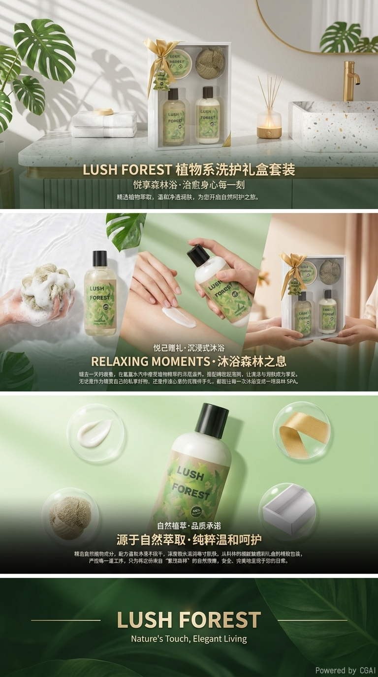 森系洗护礼盒身体乳沐浴露搓澡礼品盒套装详情3