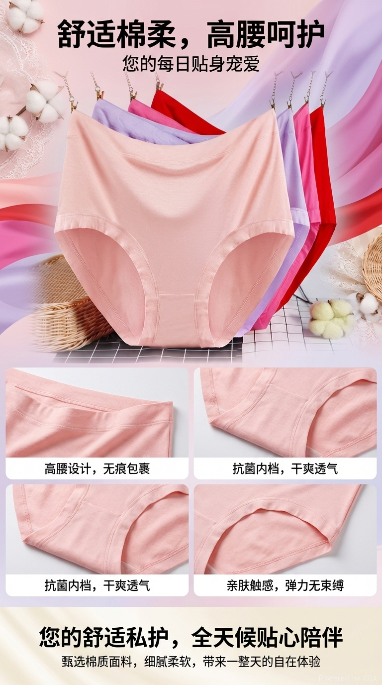 大码女士内裤高腰纯色胖MM210斤透气妈妈中年女士三角裤详情1