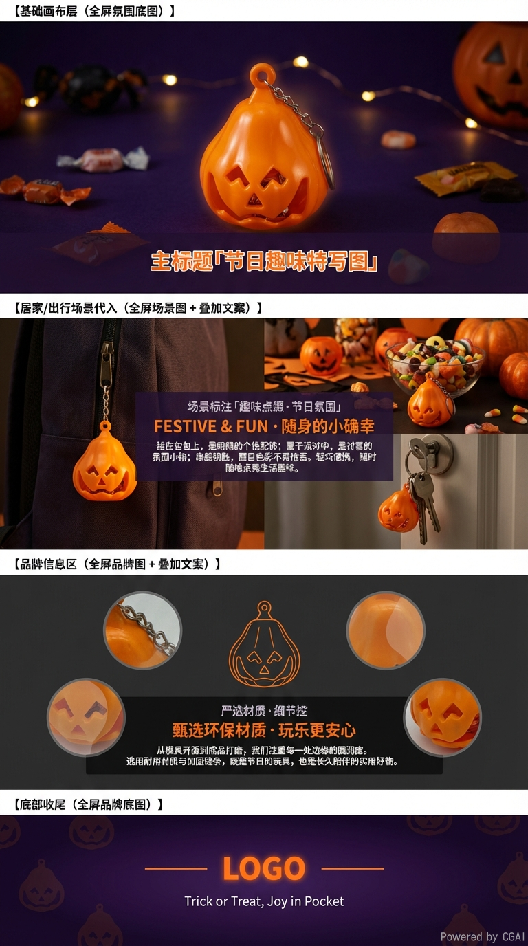 万圣节南瓜led按钮发光钥匙扣烛灯装饰道具气氛布置批发详情3