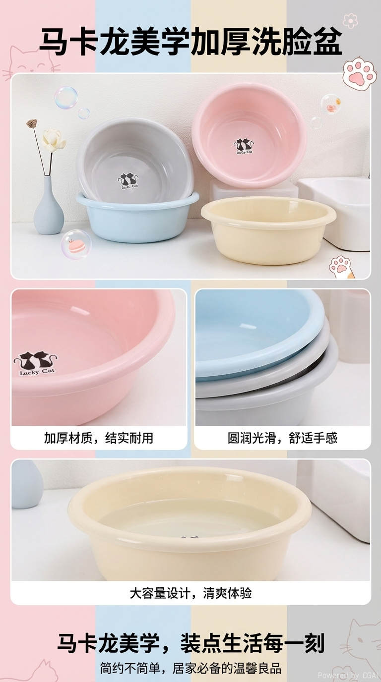 马卡龙色系B781幸运猫咪脸盆30cm详情1