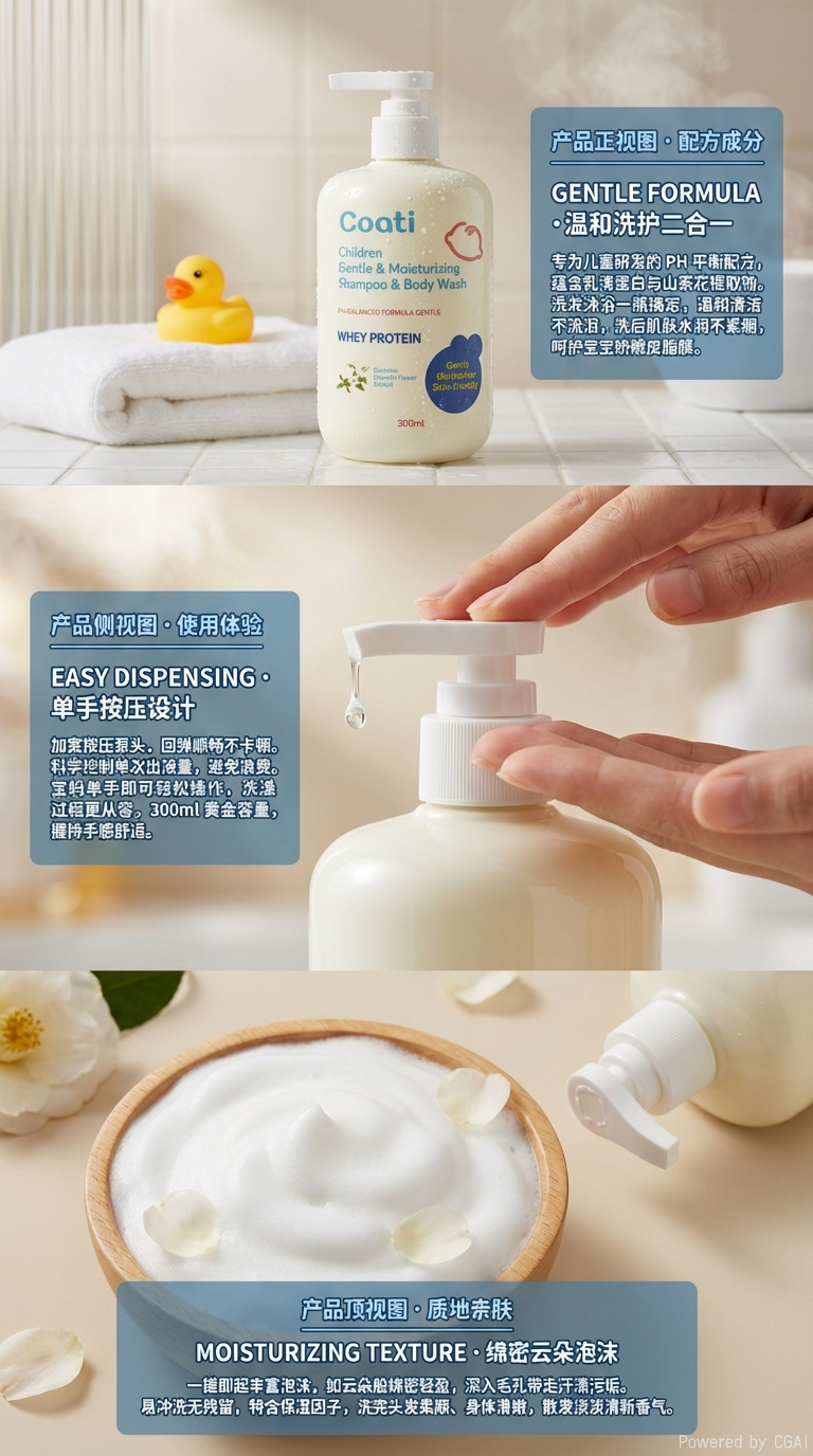 润肤乳儿童温和保湿洗发沐浴露套装洗护瓶适用宝宝护肤品沐浴洗发二合一详情2