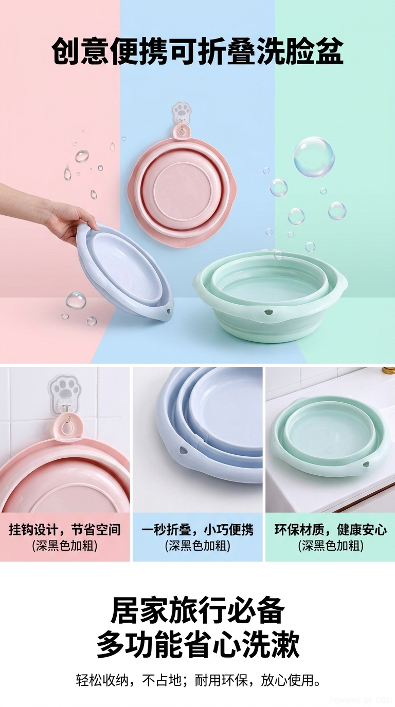 外贸出口工厂批发儿童 折叠洗脸盆 塑料盆 可悬挂宝宝脸盆日用品详情1