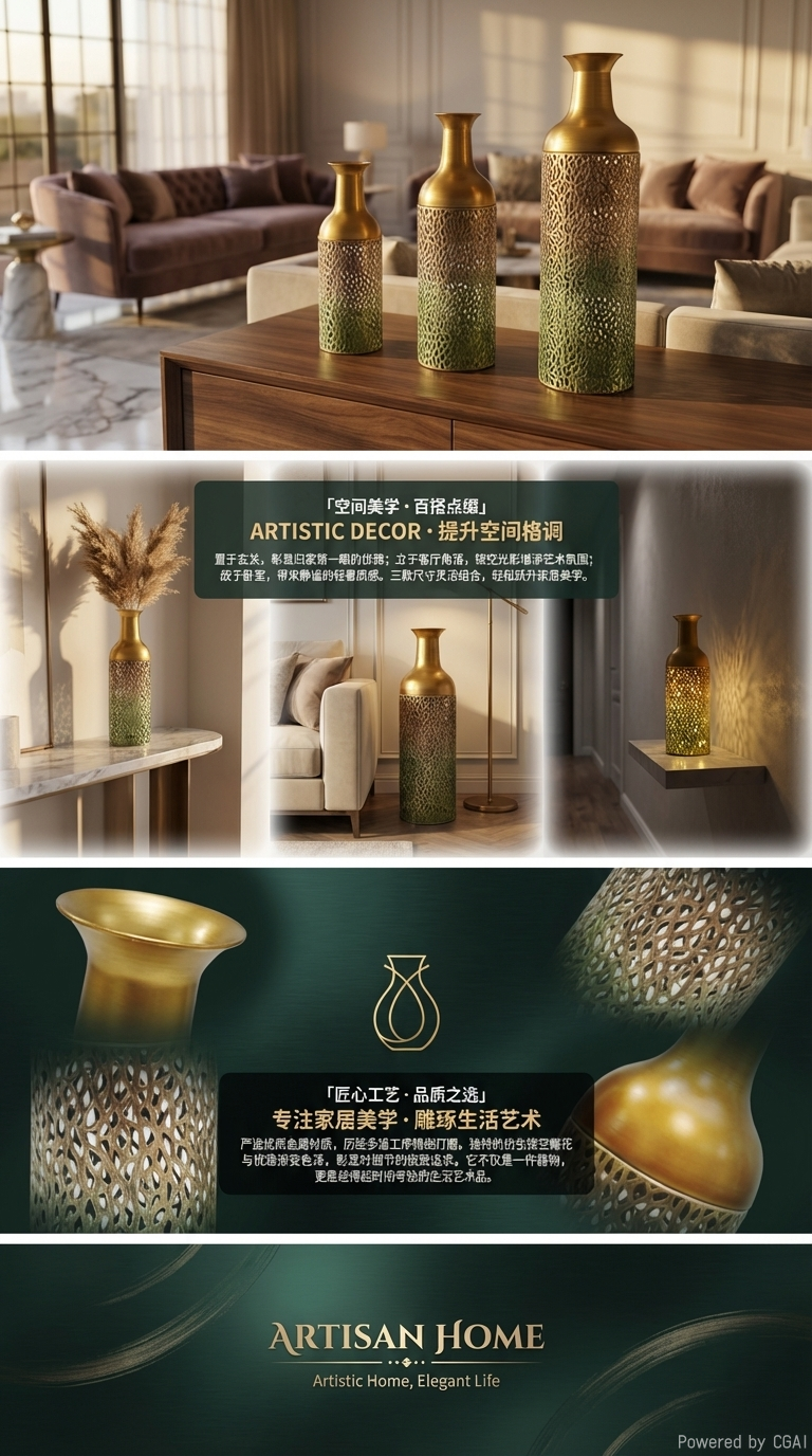 三合一套娃花瓶装饰品铁艺花瓶简约风格家居摆件客厅装饰品详情3