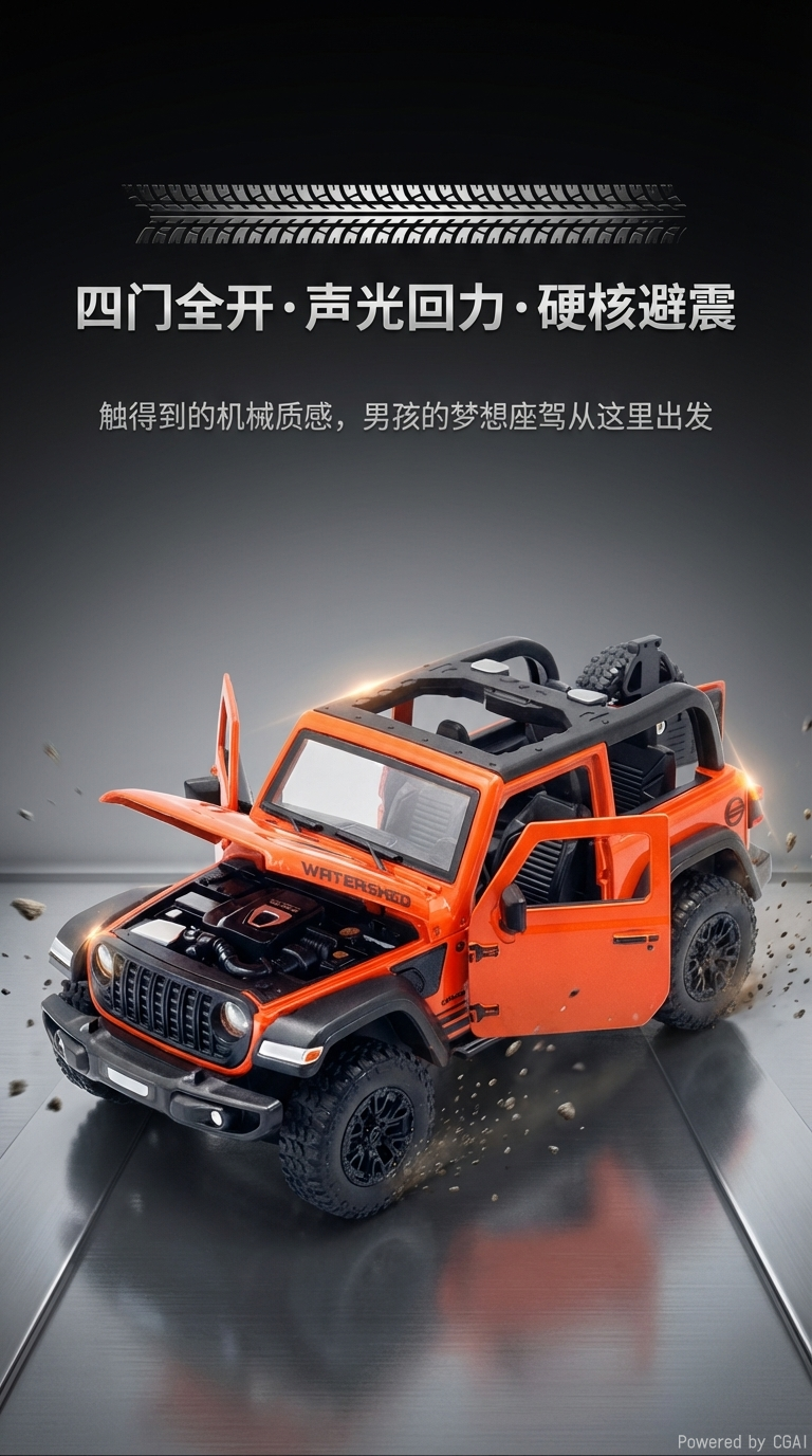 Window box sound and light 1:24 Wrangler open-top four-door alloy car off-road model car toy pic 1