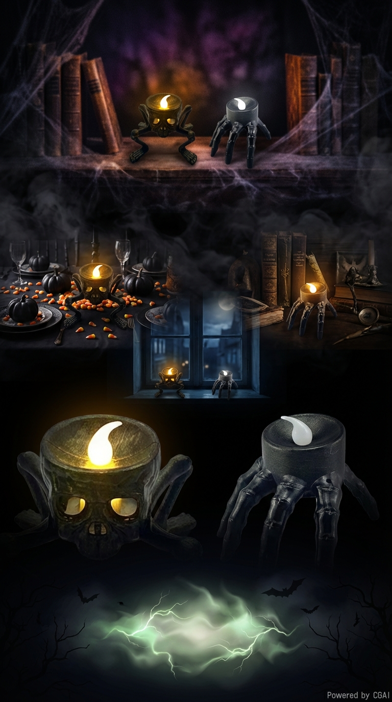 最新款万圣节鬼爪蜡烛灯骷髅头变异电子小夜灯装饰道具详情3