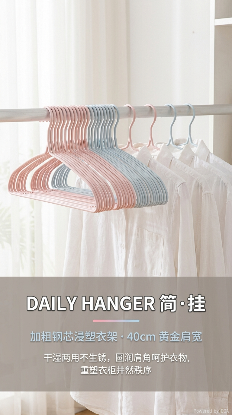 加粗钢芯浸塑衣架阳台衣柜干湿两用晾衣架无痕收纳详情1