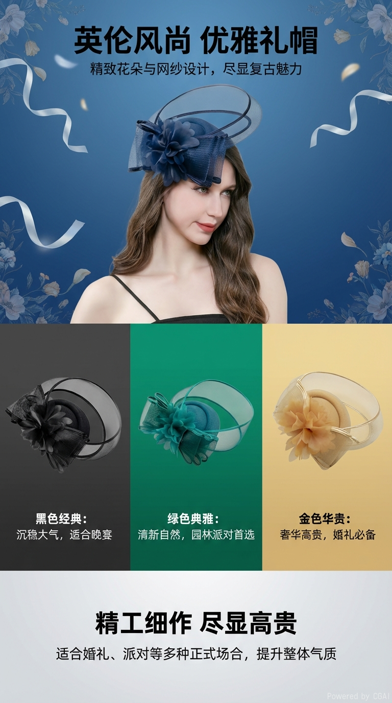 1 charming veil, tulle headpiece, afternoon tea, festival party, Christmas, Christmas hair accessory, birthday, Racecourse top hat, wedding top hat, Derby cap clip, church cap clip pic 1