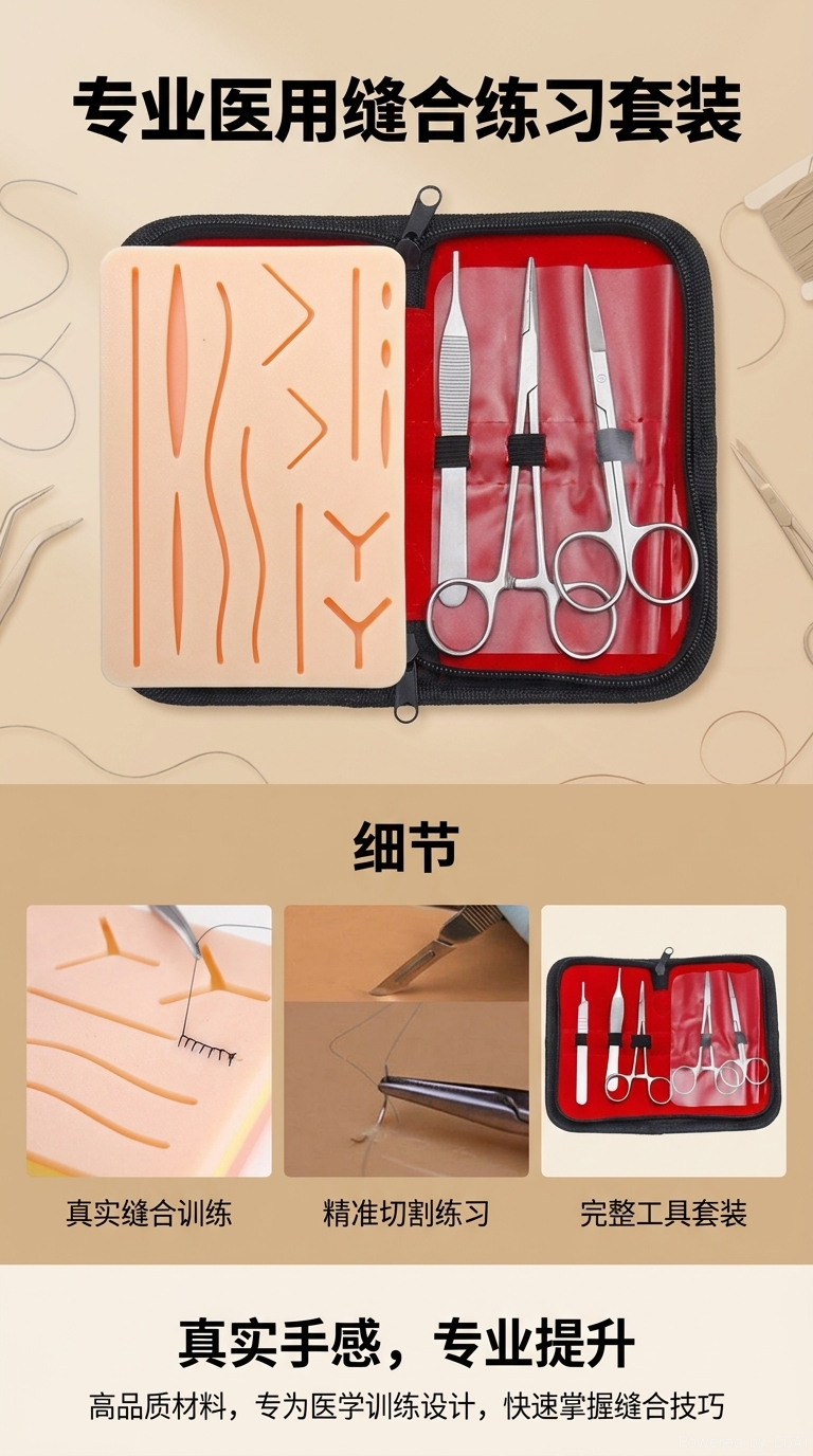 缝合器械包硅胶缝合模块套装，实验医学教学模板医疗详情1