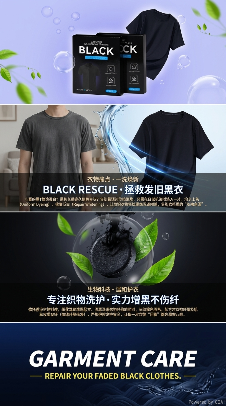 跨境10片黑色衣物增黑片修复衣服褪色发白洗衣还原剂增色焕新清洁详情2