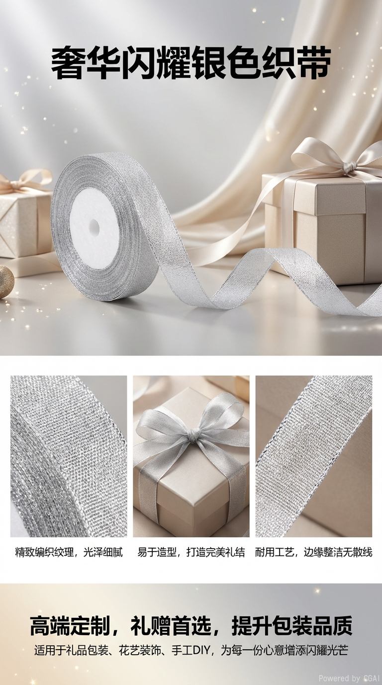 Silver ribbon decorative ribbon roll handcrafted material, wedding and festival decorative items, 50 meters pic 1