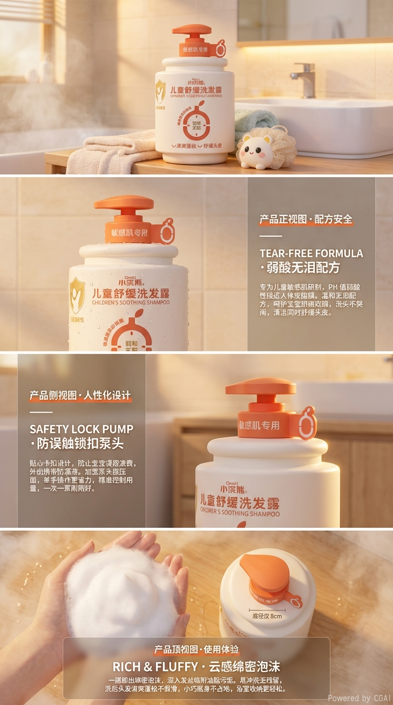 儿童舒缓瓶装洗发露儿童洗护护肤品温和滋养去屑柔顺详情2