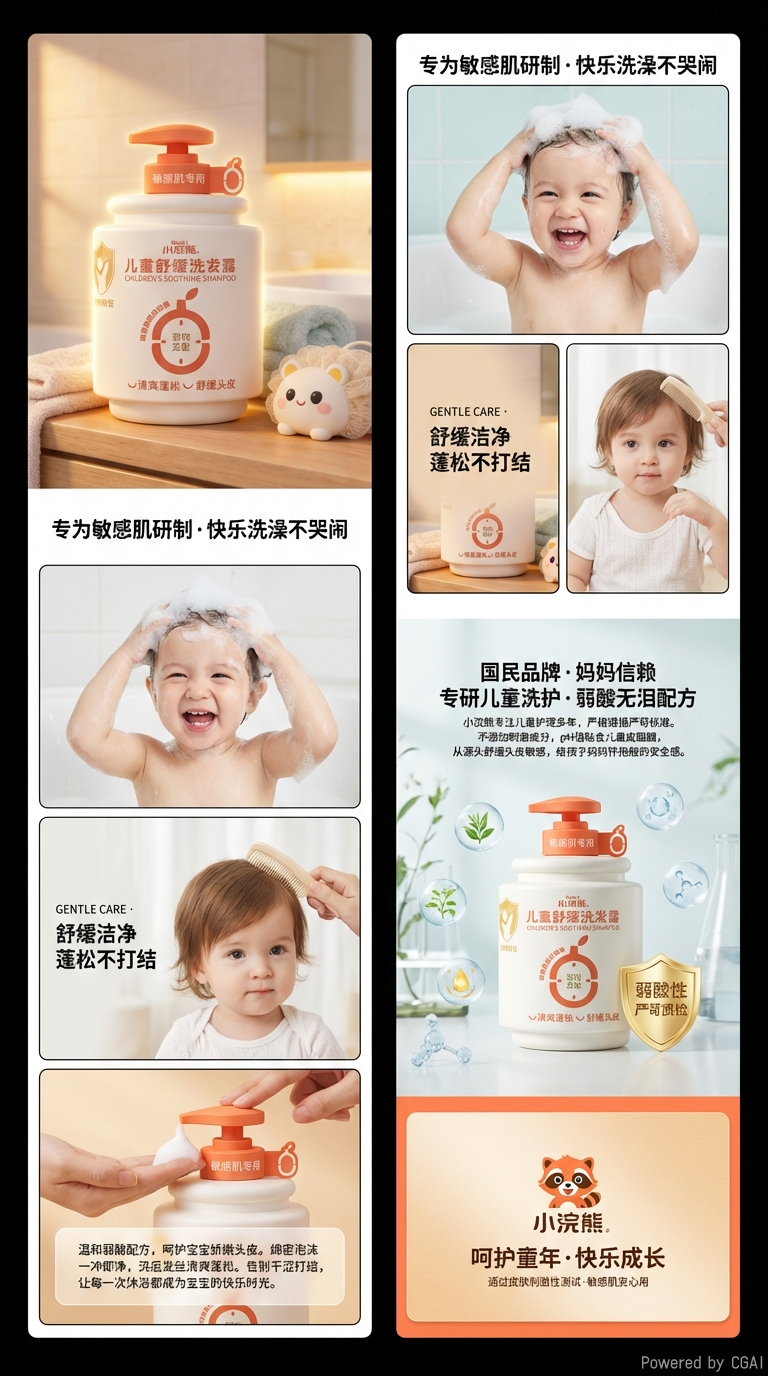 儿童舒缓瓶装洗发露儿童洗护护肤品温和滋养去屑柔顺详情3