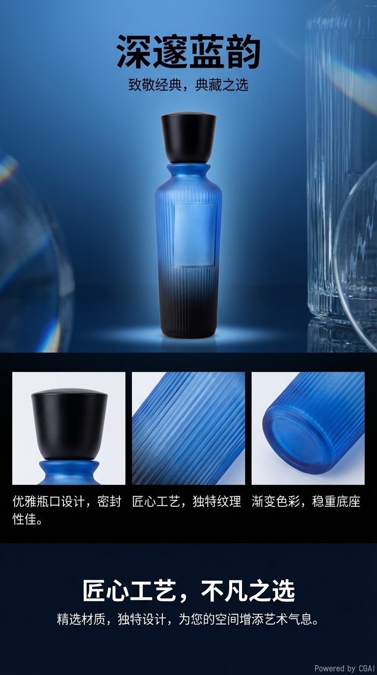 蓝色渐变瓶身黑色瓶盖香水瓶30ml磨砂香水瓶批发详情1