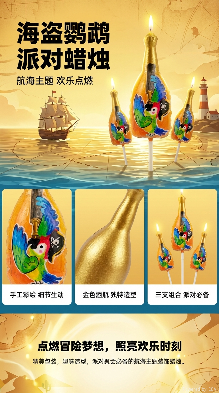 Pirate-themed party candle packaging, 3 pieces of pallets, birthday wine bottle, candle party decoration pic 1