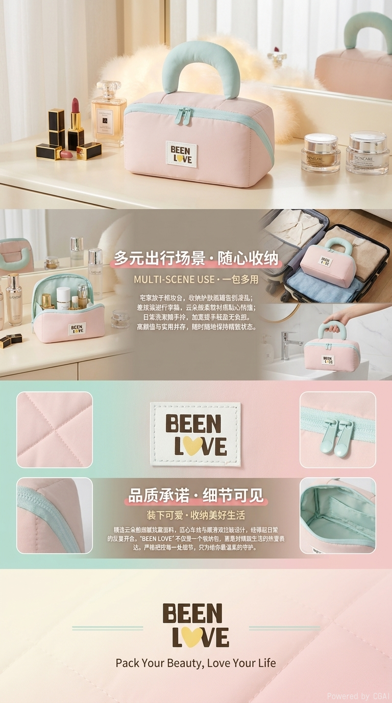 爱迪华新款棉花糖枕头包化妆包出差旅行化妆品收纳包大容量手提化妆包详情3