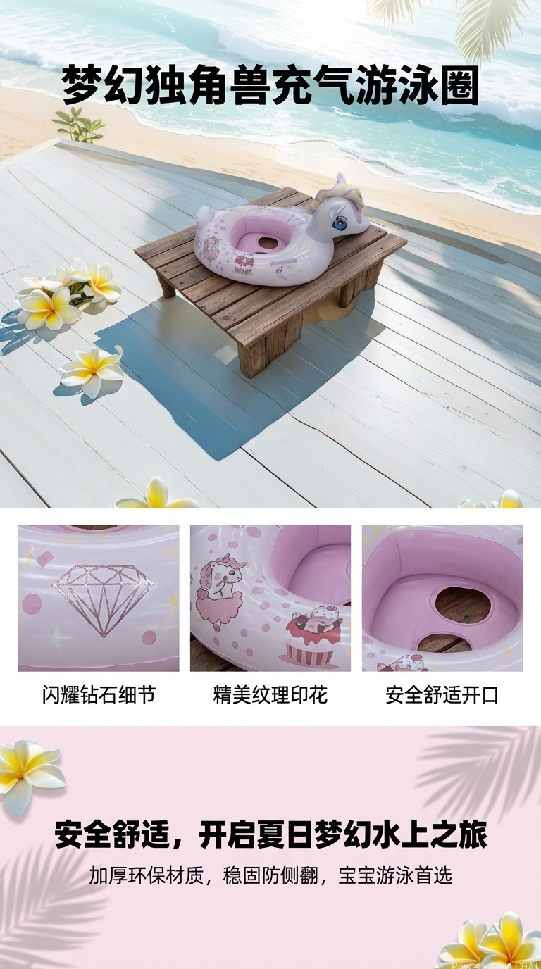 童话白马扶手坐垫游泳圈儿童水上详情1