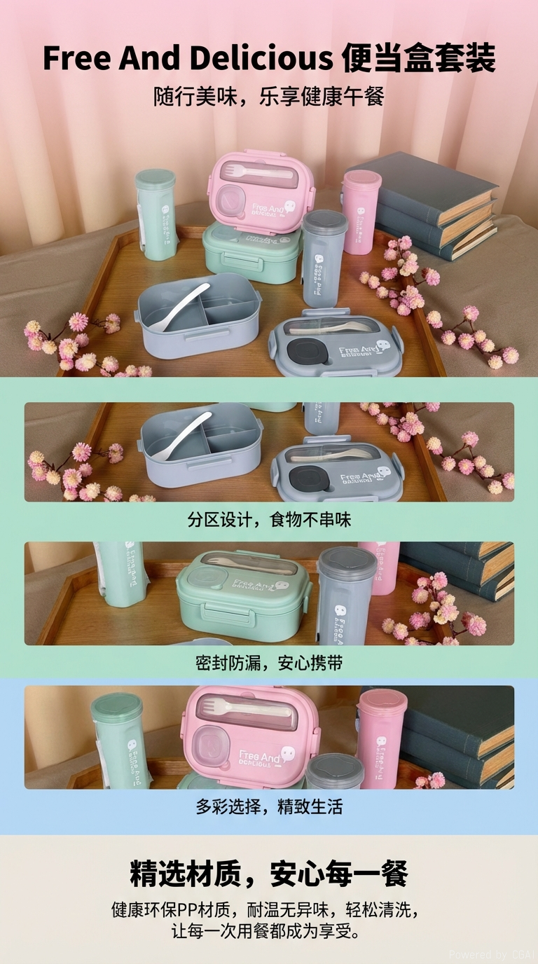 可微波炉加热饭盒塑料分格水果盒学生上班族大容量沙拉盒便当盒饭盒多功能便当盒批发详情1