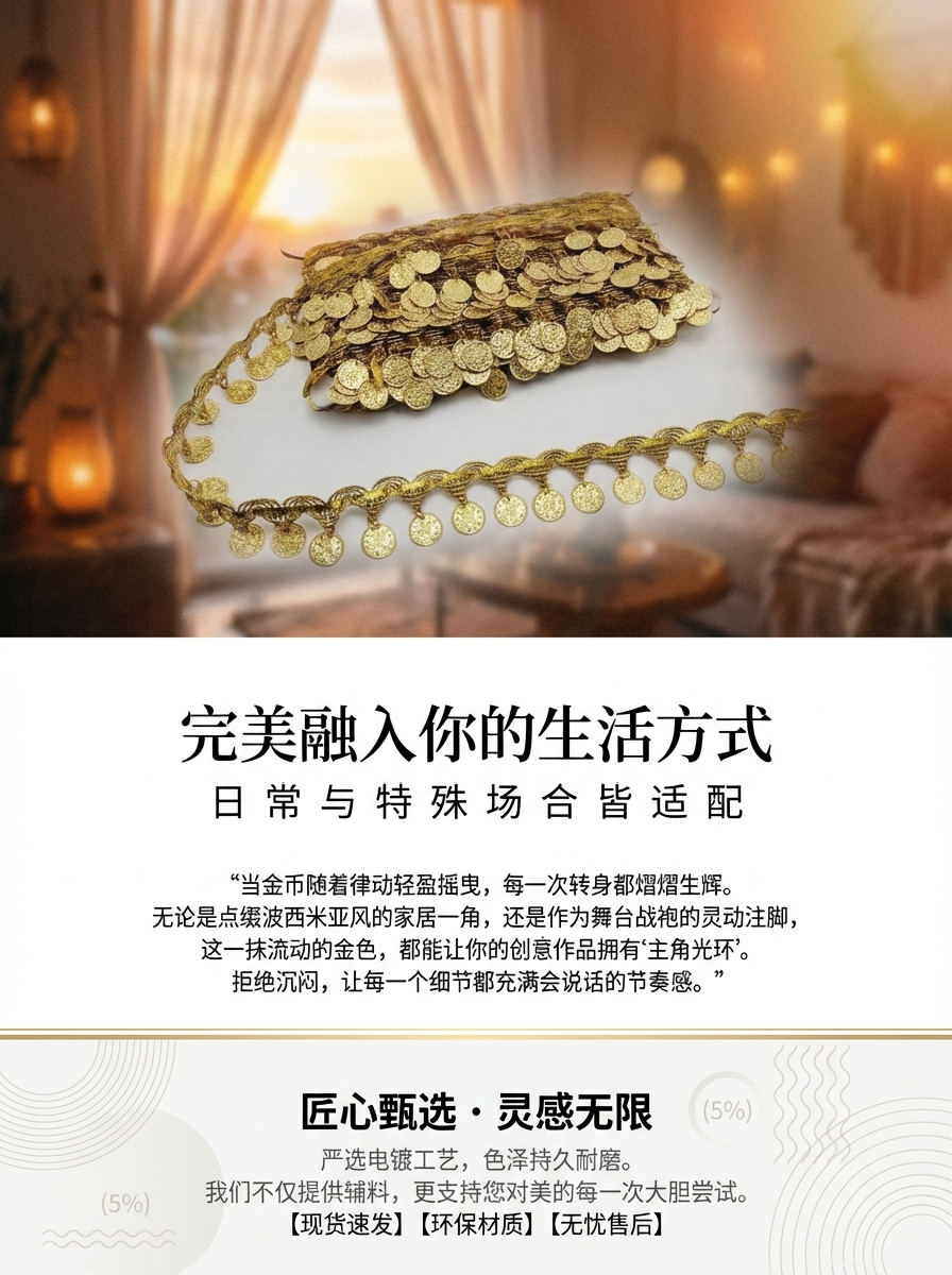 大量现货金色吊片花边肚皮舞表演服舞台装饰辅料镭射吊片配饰挂件坠子详情4