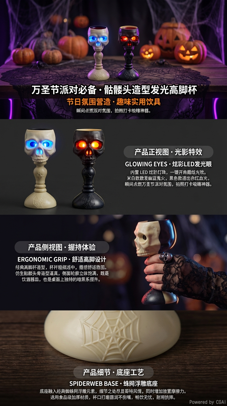 新款批发万圣节高台骷髅小夜灯鬼节布置摆件详情2