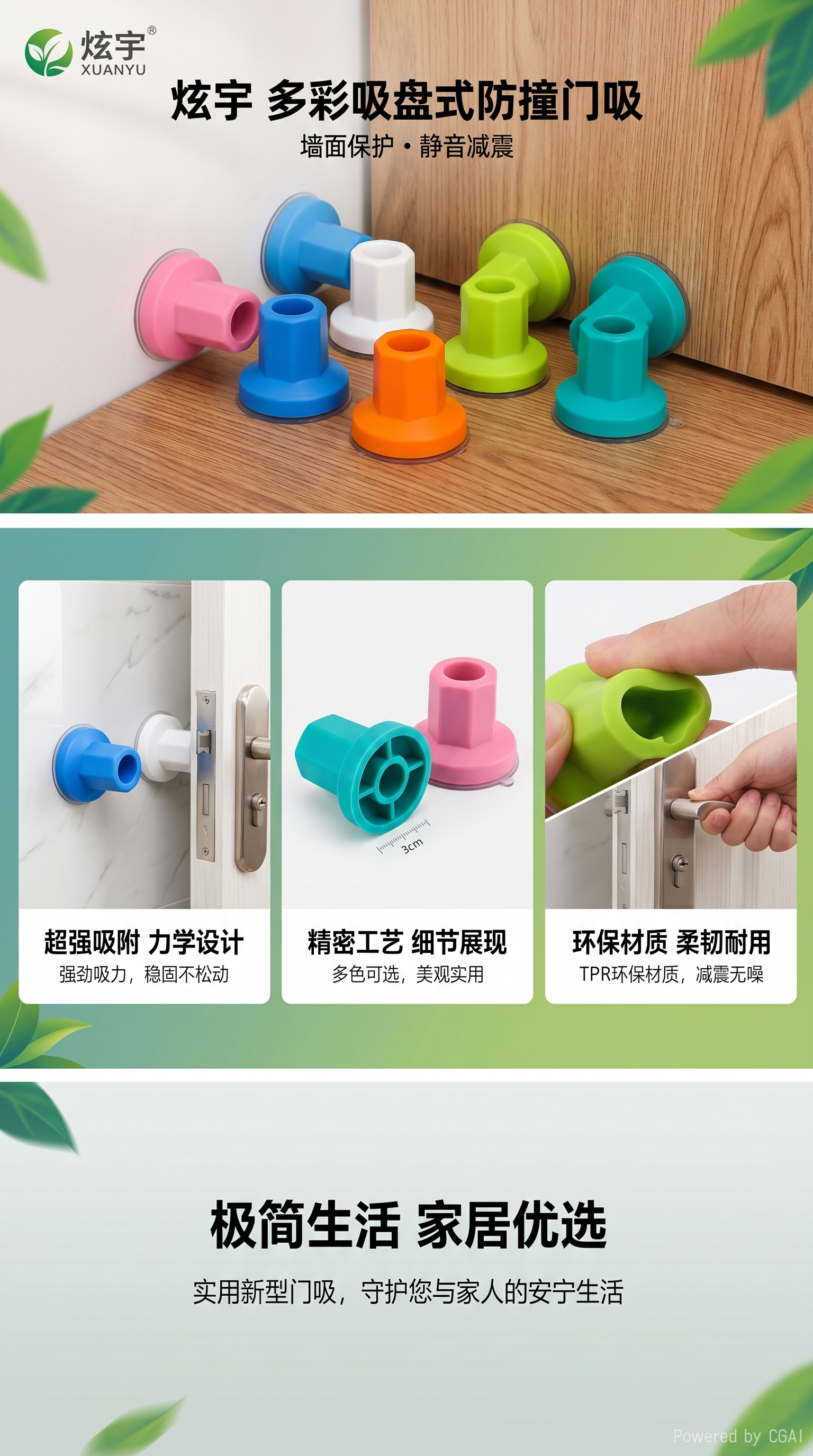 方孔硅胶门吸免打孔卫生间把手防撞手套式硅胶门碰详情1