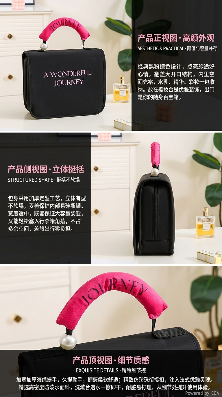 The new InS-style hand-held toiletry bag with pearl hooks from Adiva features a large capacity, waterproof and multi-functional storage pic 2