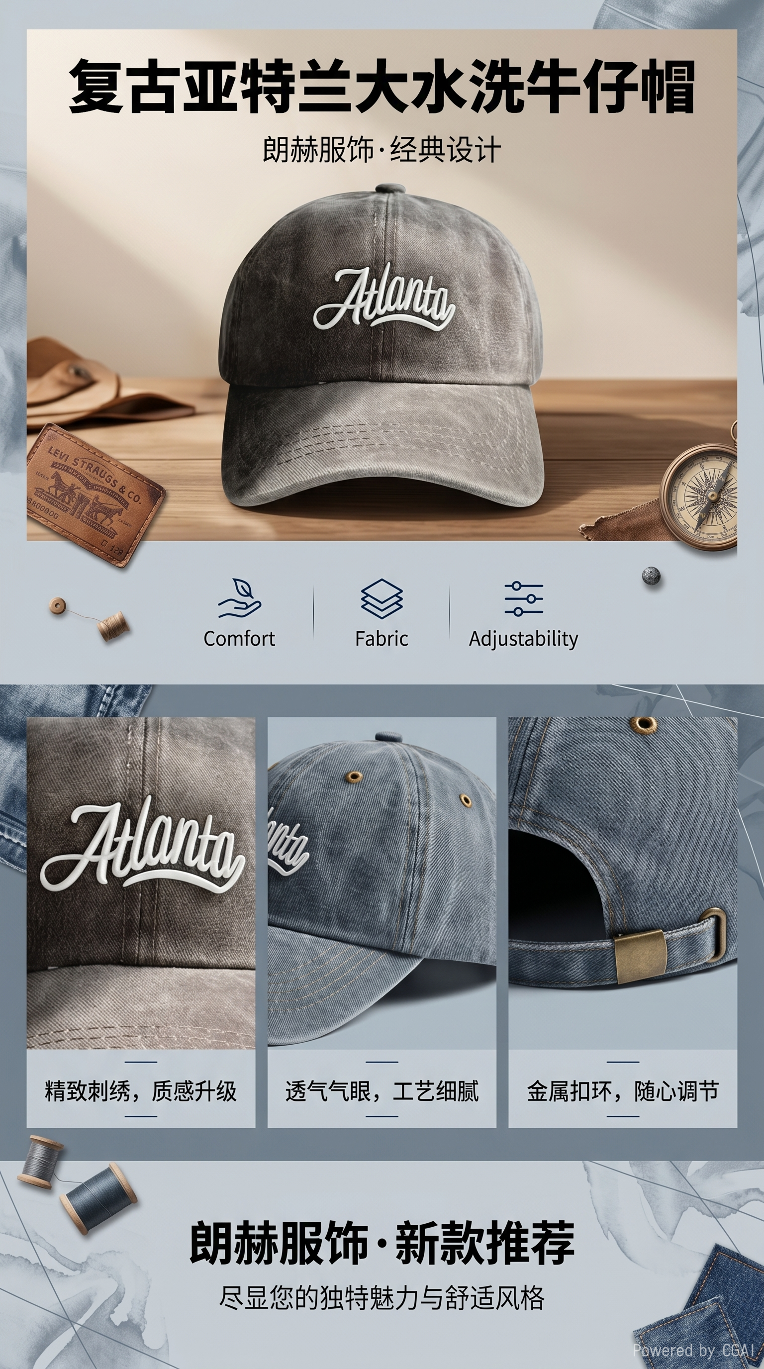 Gorra de béisbol gris Atlanta adulto protector solar visera sombrero de paja blanco bordado palabra pic 1