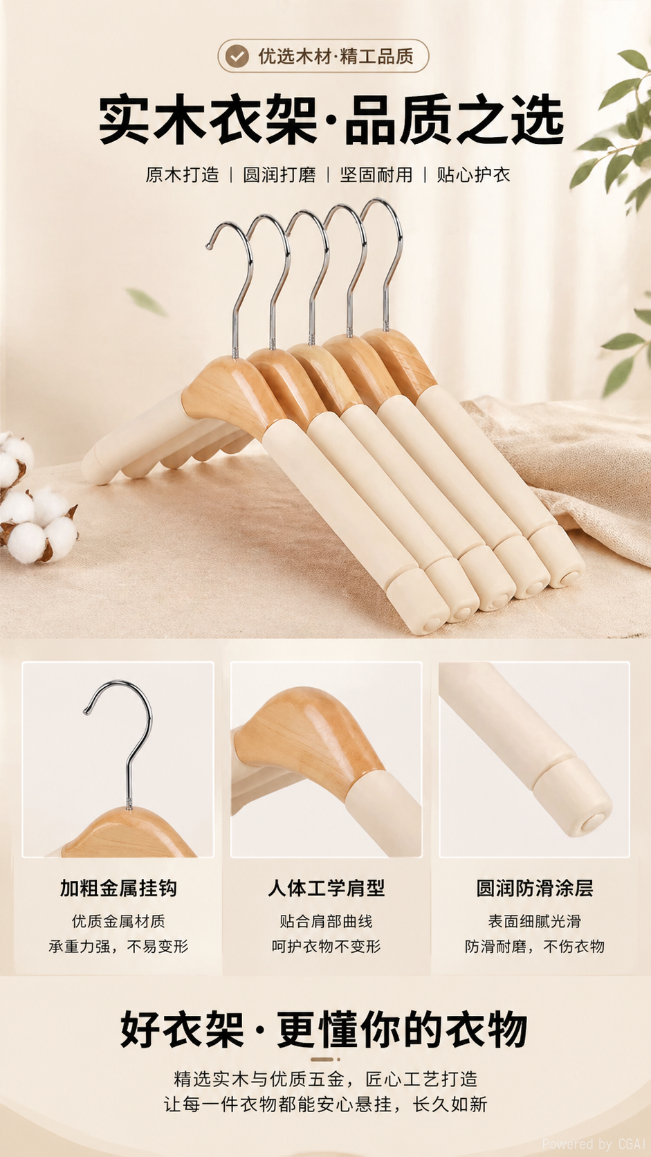 实木海绵衣架防滑无痕家用衣架衣撑子服装店收纳衣挂防肩角晾衣架详情1