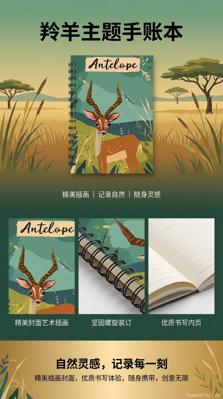 Donghu Paper Products A5 African Savannah Antelope Coil Notebook with Natural Scenery Illustration Portable Note-taking Notebook pic 1