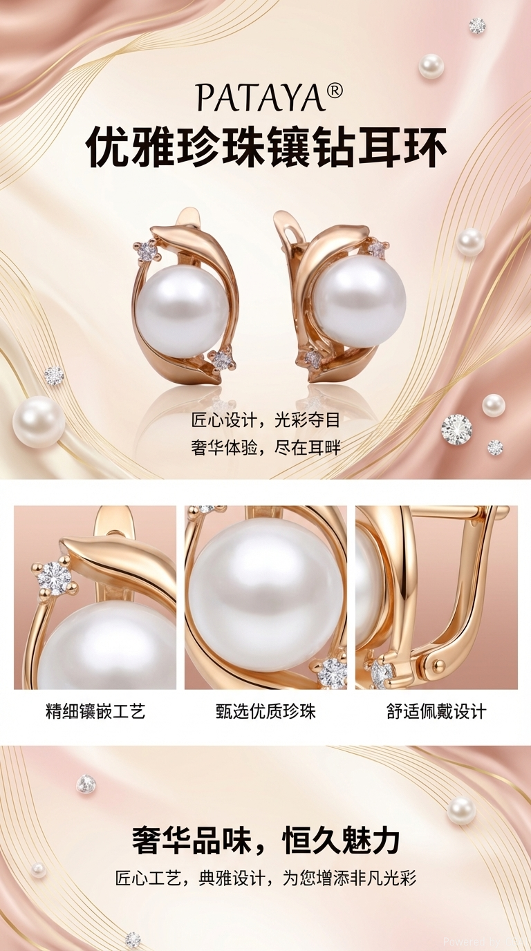 PATAYA Amazon independent store cross-border direct supply geometric pearl earrings, 585 rose gold earrings and accessories wholesale Russian purple gold jewelry pic 1