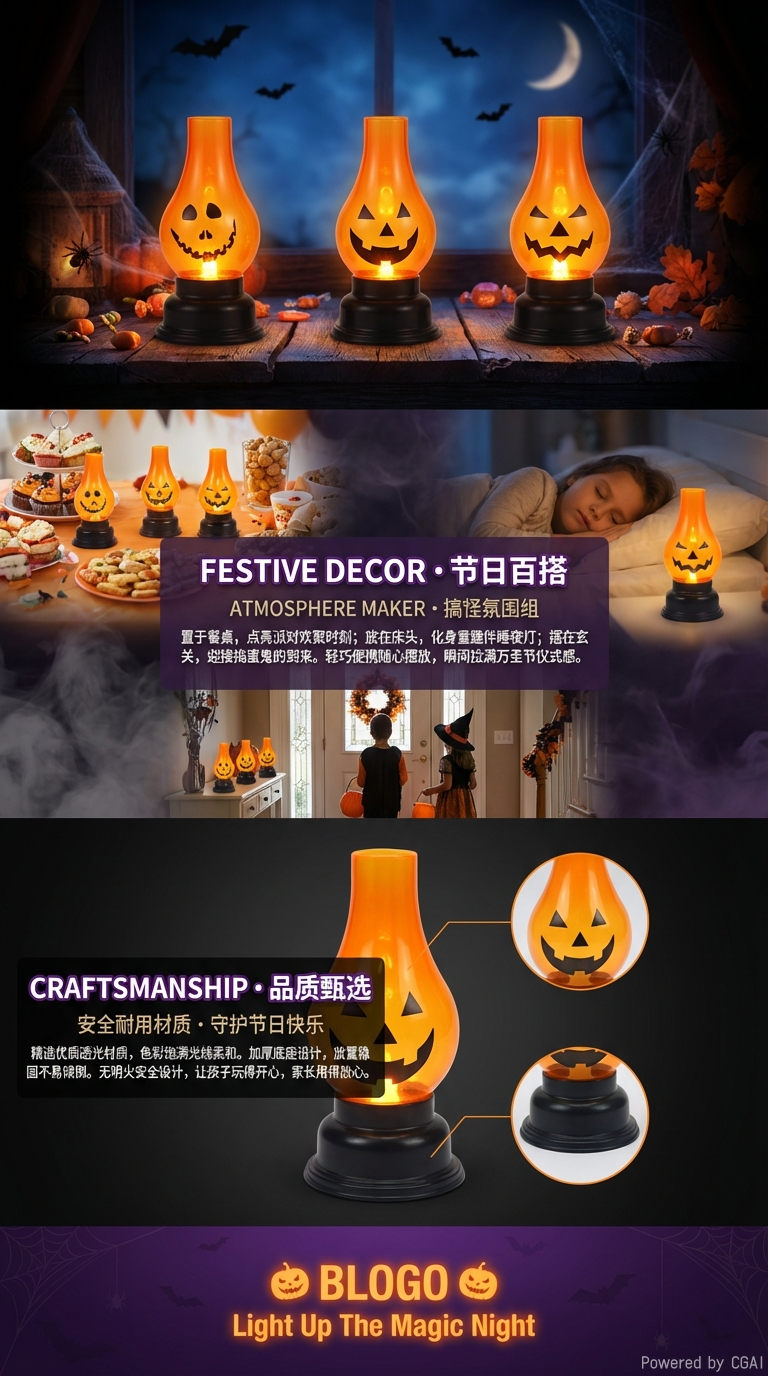 万圣节装饰道具发光南瓜灯复古油灯蜡烛灯鬼节布置道具详情3