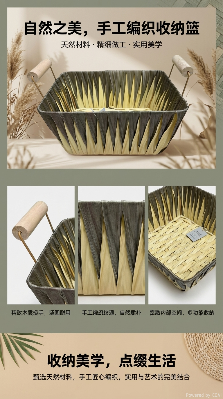 塑料编织篮子面包篮水果篮杂物收纳篮杂物收纳篮圆形篮子家居收纳用品复古风格详情1