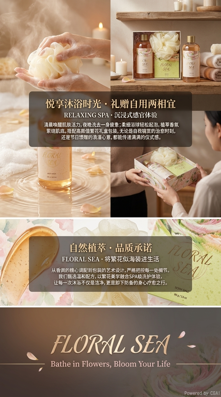Flower Sea Body Wash, Bath Salt and Bath Ball Gift box set pic 3