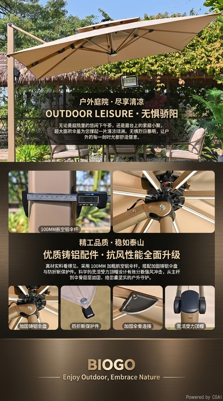 星辰户外摆摊遮阳伞庭院伞商用太阳伞室外带灯伞别墅花园伞户外罗马伞1详情3