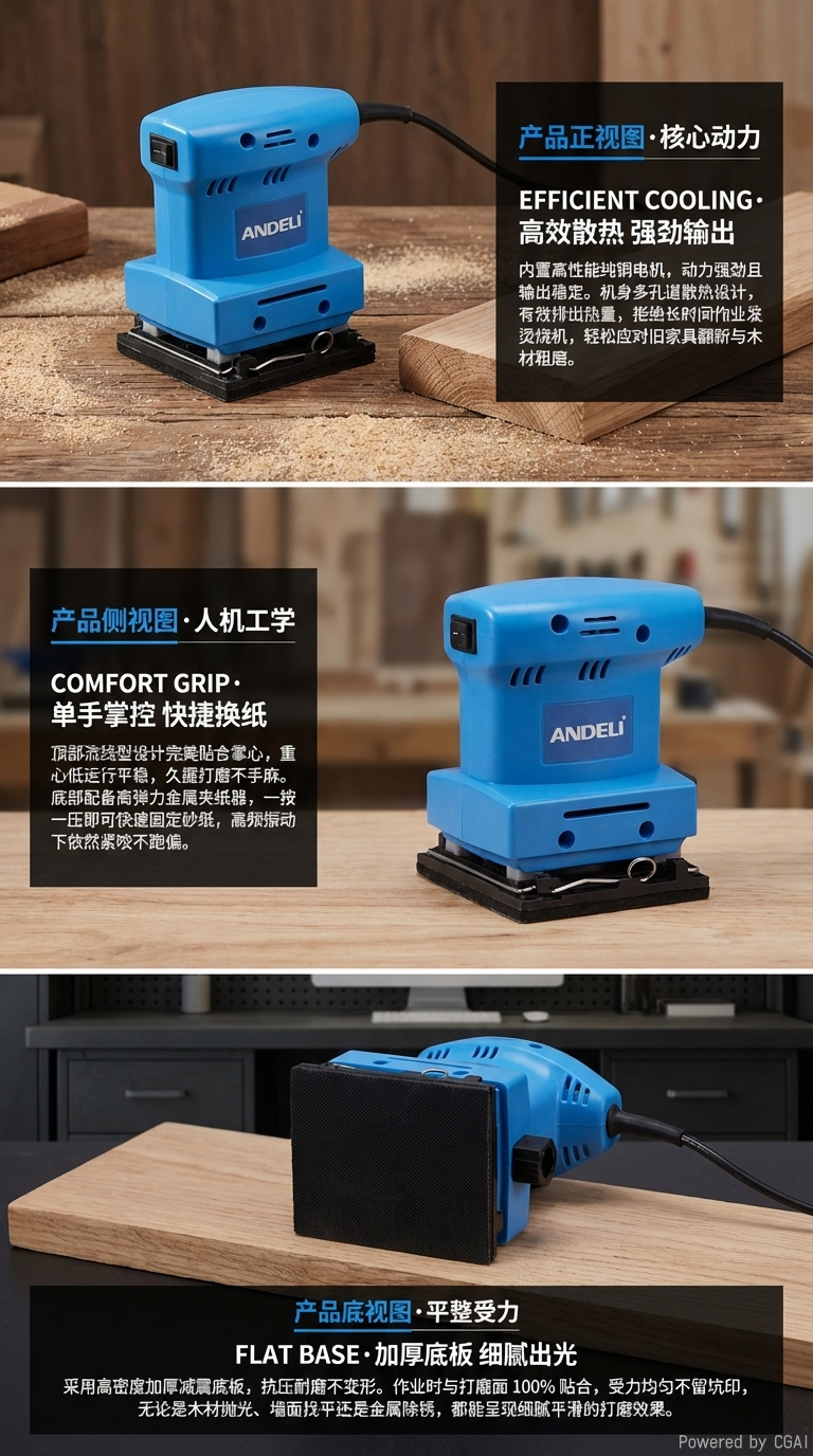 ANDELI 安德利 ADL-6049 专业砂光机平板式木工打磨机家具漆面抛光除锈机详情2