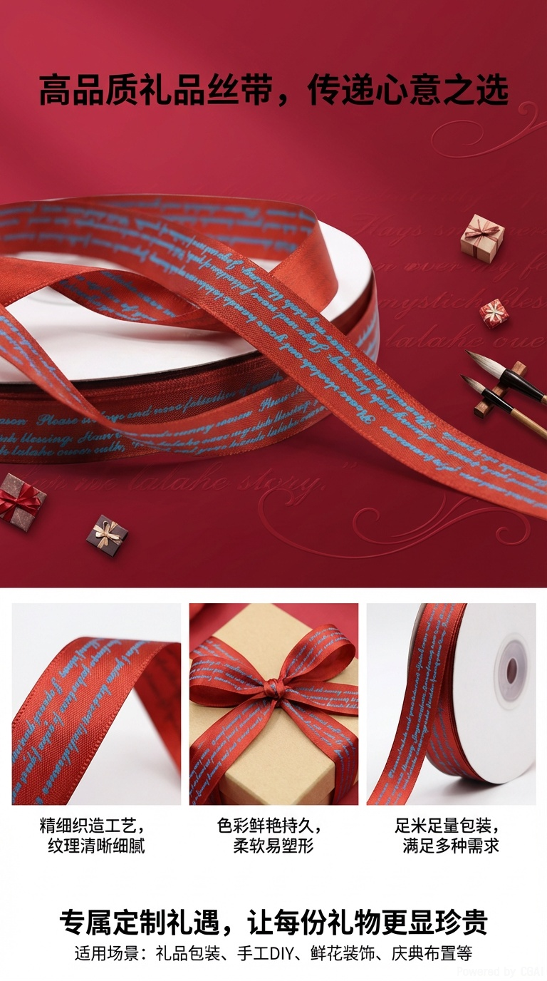 红色织带印字缎带珍珠纹尼龙织带美国纹装饰手工材料50米详情1