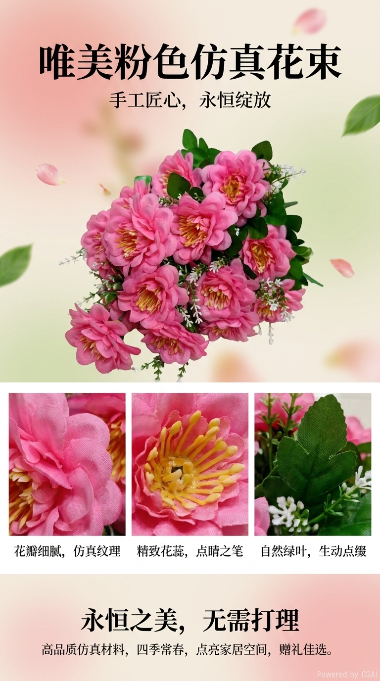 仿真花装饰花塑料花假花手工花材料家饰塑料花仿真18头粉色绢花塑料花假花婚庆DIY手工花人造花拍摄道具详情1