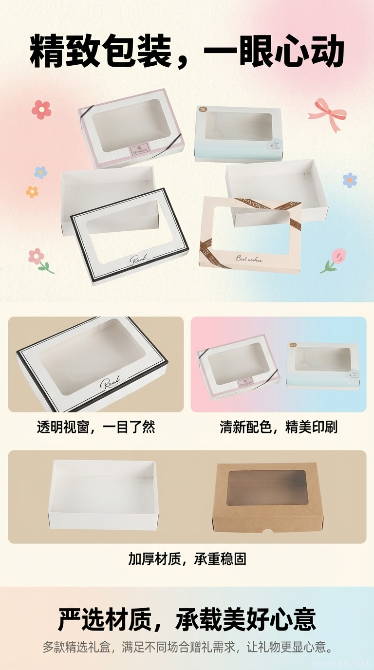 多种颜色设计礼盒精美包装盒透明窗口装饰伴手礼纸制品礼品袋礼盒详情1