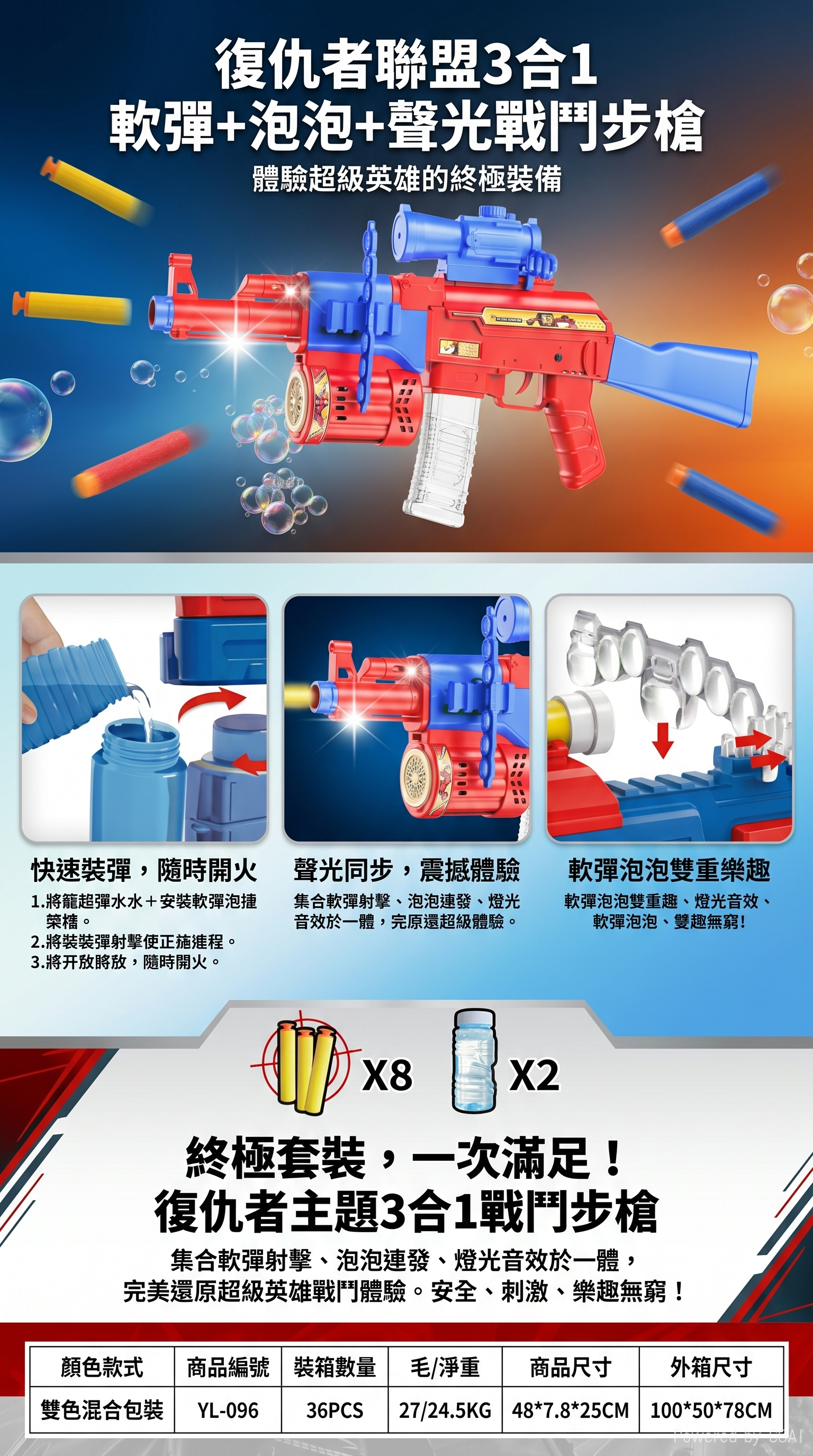 复仇者联盟3合1软弹枪玩具 水弹枪电动M416灯光音效详情1