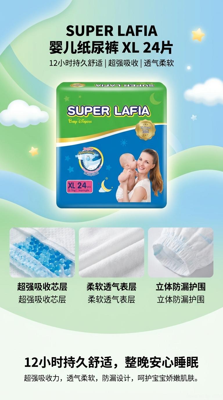 SUPER LAFIA婴儿纸尿裤拉拉裤尿不湿10片装透气吸水柔软呵护宝宝肌肤详情1