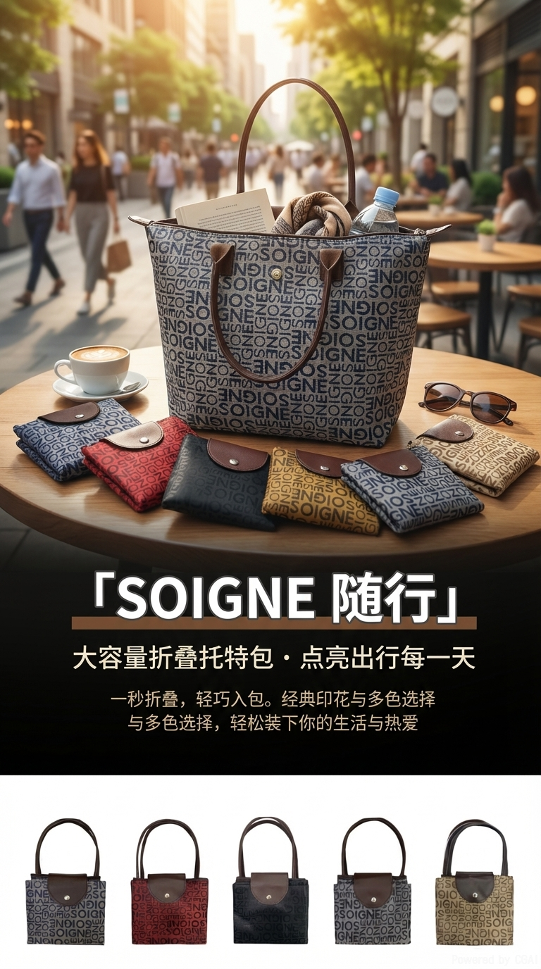 时尚印花手提包大容量通勤办公包单肩斜挎托特包详情1