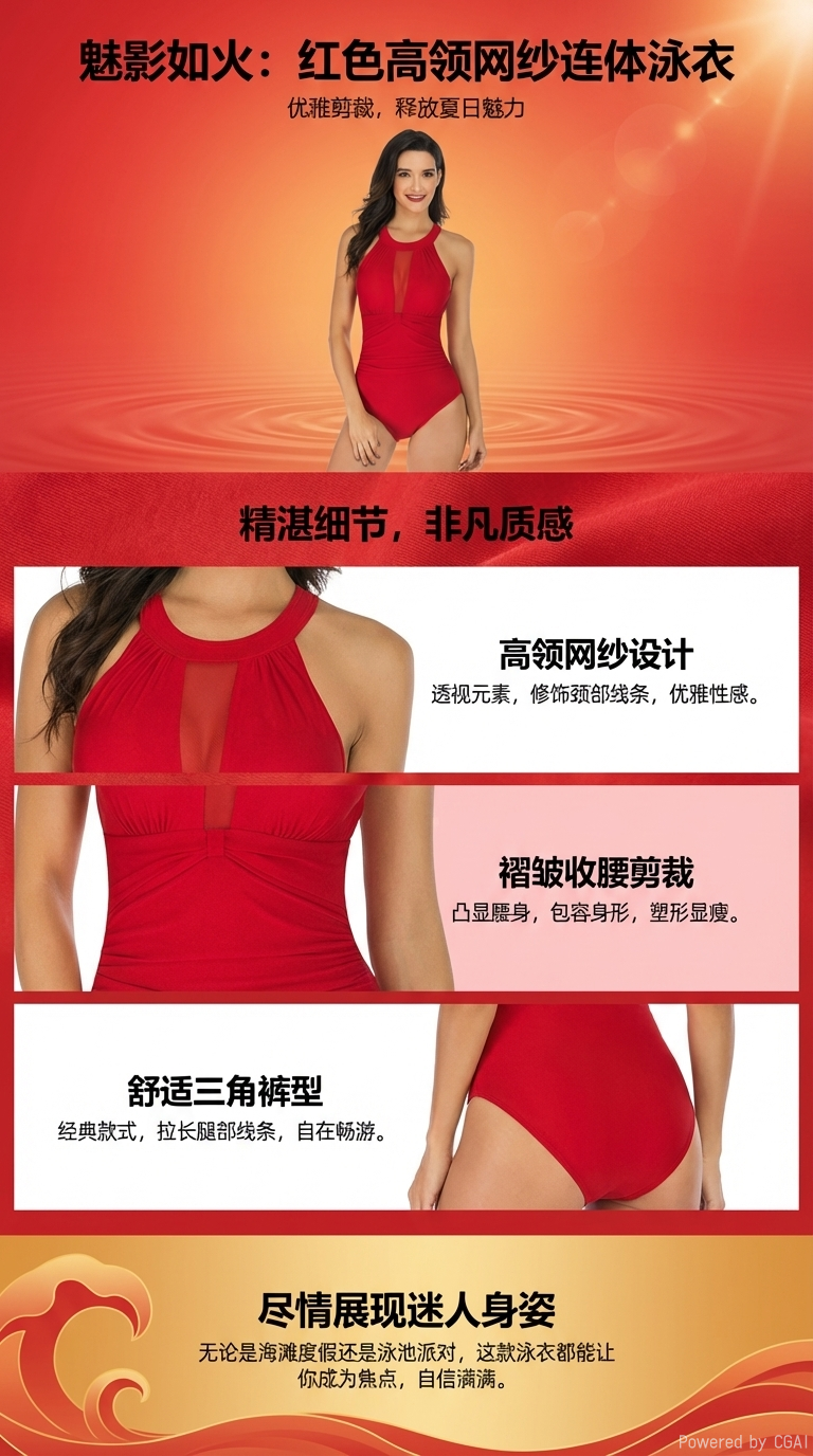 zoke泳衣女连体背心温泉泳衣修身显瘦透气舒适详情1